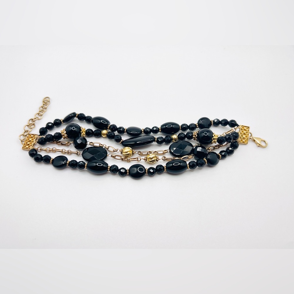 Lucoral HSN Gold Plated Sterling Silver & Onyx Faceted Beaded Bracelet 7 Inches